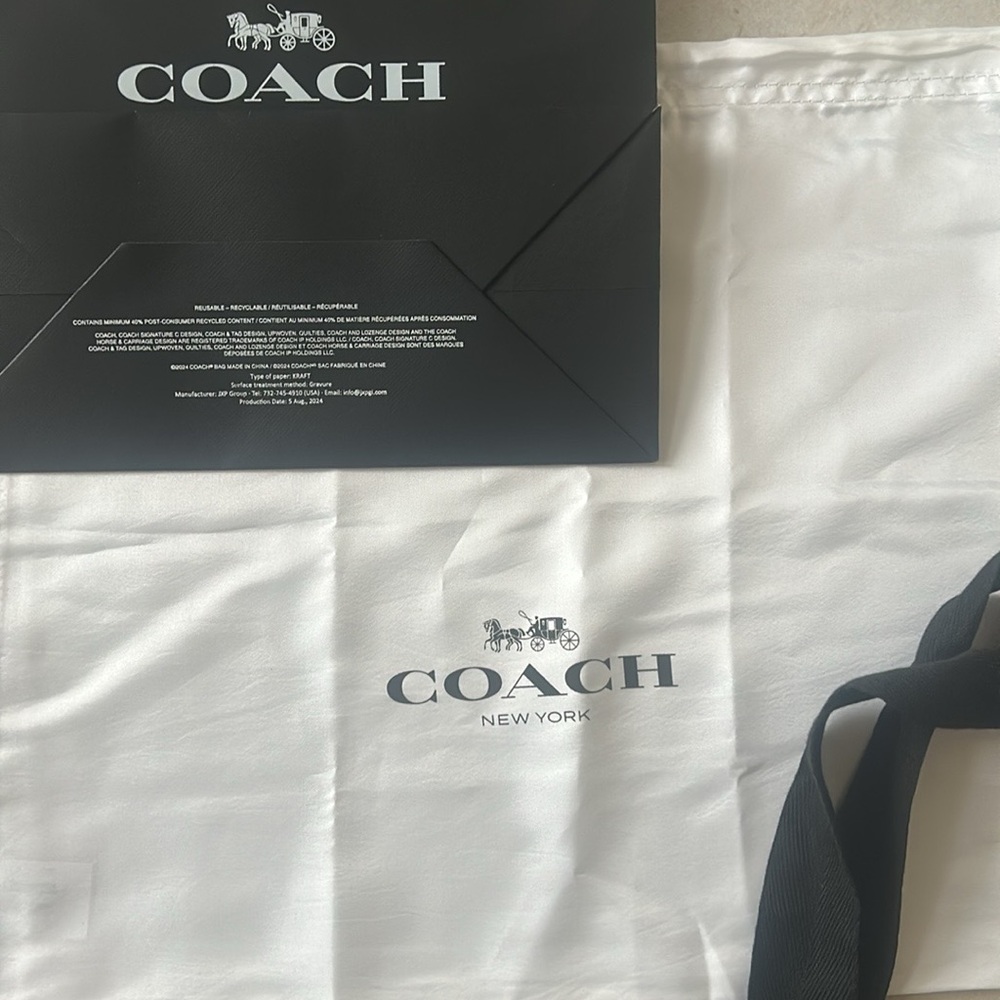 2 COACH NY Logo Reusable Black Paper Shopping Bags Envelope NEW White Dust Bag - Picture 15 of 16